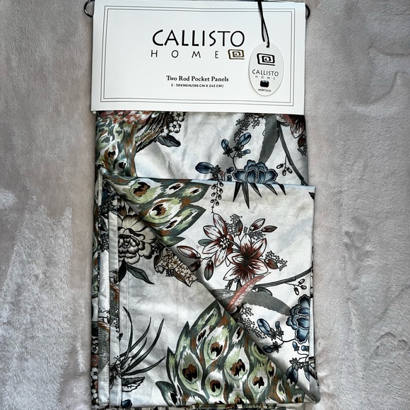 1-NWT CALLISTO HOME PEACOCK PRINT CURTAINS SET OF 2 PANELS SIZE 38”x 96” - Picture 9 of 16